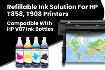 Refillable Ink Solution For HP T858, T908 Printers, Compatible With HP V87 Ink Bottles