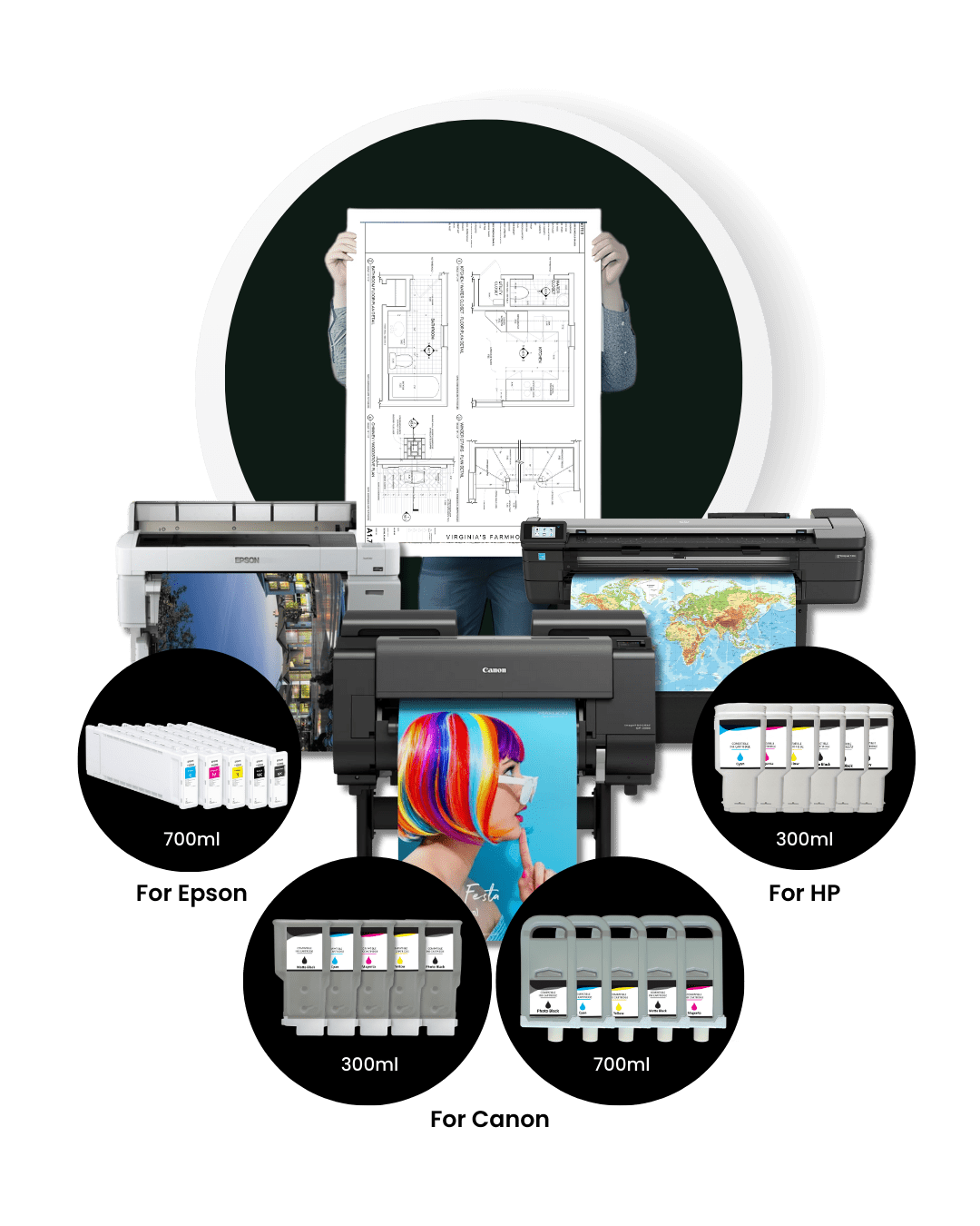 Compatible Ink Solution For LFP-Canon, HP, Epson, Printers