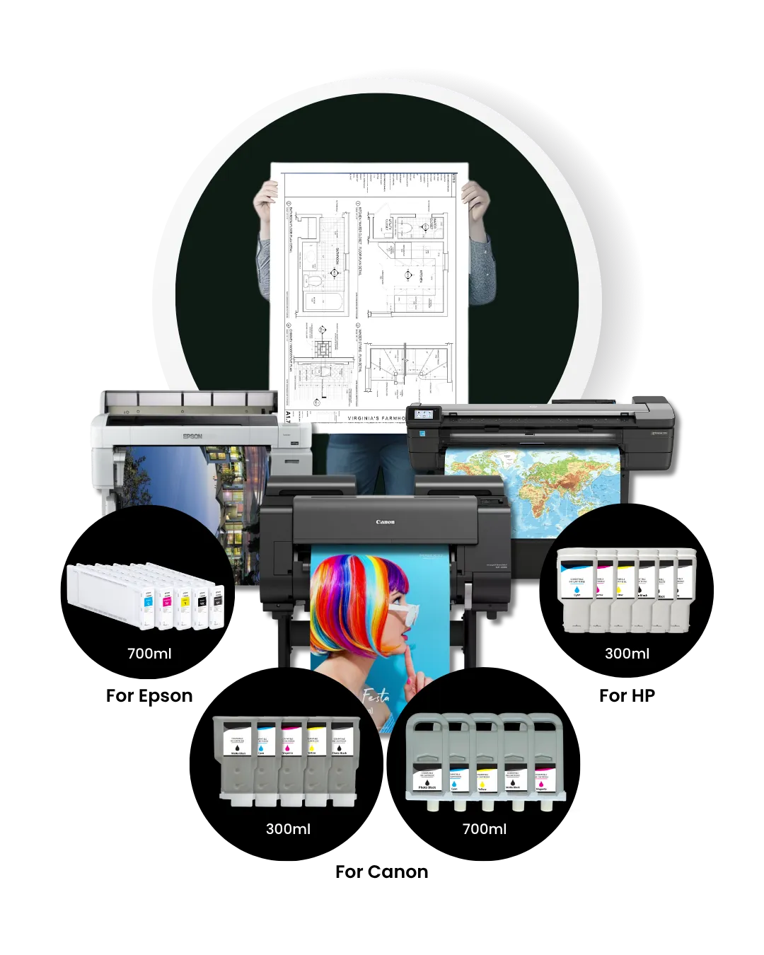 Compatible Ink Solution For LFP-Canon, HP, Epson, Printers